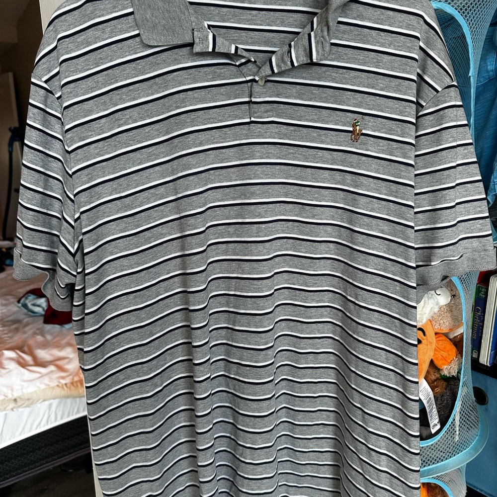 Ralph Lauren Gray and White Striped Polo Shirt